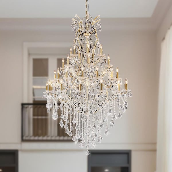 D49. 2 in. 42-Light Modern Gold Candle Crystal Chandelier Luxury Chandelier for High Ceiling Staircase, Entryway, Foyer