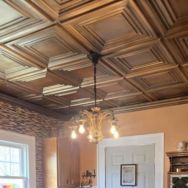 Washington Square Aged Copper 2 ft. x 2 ft. PVC Glue Up or Lay In Faux Tin Ceiling Tile (40 sq. ft./case)