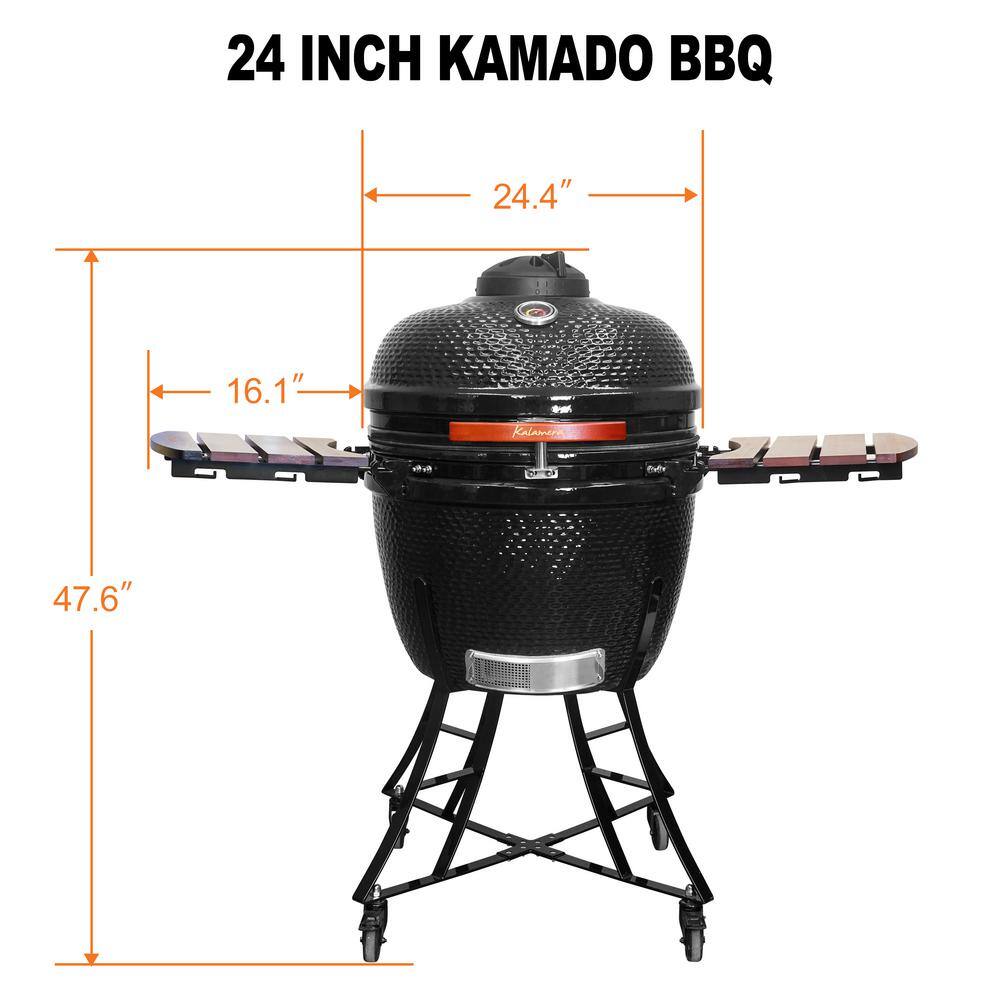 Kalamera 24'' Black Ceramic Kamado Charcoal Grill with Cart