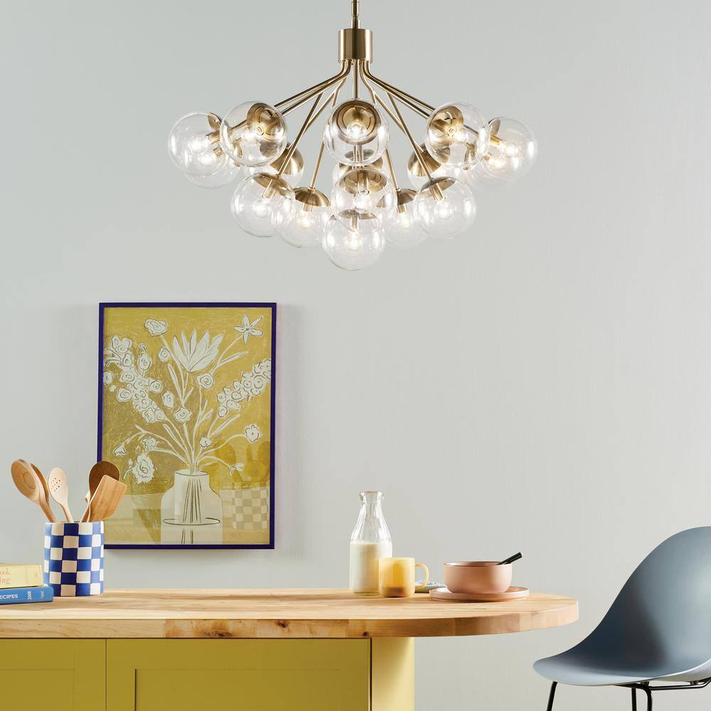Champagne Bronze 16-Light Sputnik Chandelier with Clear Glass Shades