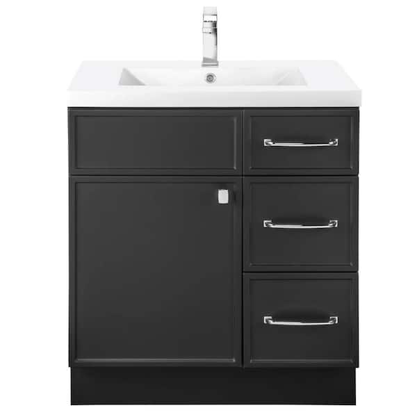 Manhattan 30 in. W x 21 in. D x 36in. H S/Sink Freestanding Bath Vanity in Black with White Cultured Marble Top in White