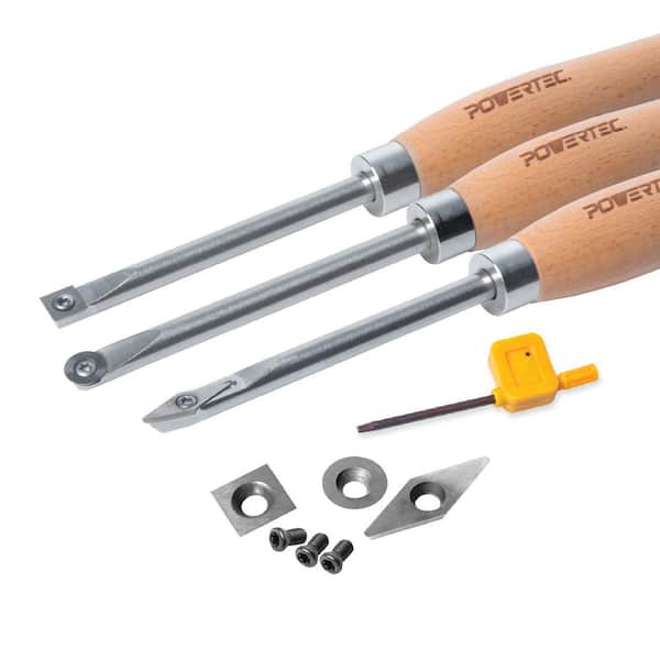 3-Pcs Carbide Lathe Tools w/ 6-Pcs Tungsten Carbide Cutter Insert Set, Wood Lathe Tools, Lathe Tool w/ Replaceable Blade