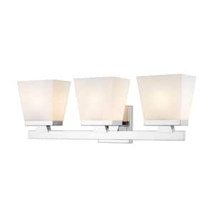 Astor 23 in. 3-Light Chrome Vanity Light with Etched Opal Glass Shades