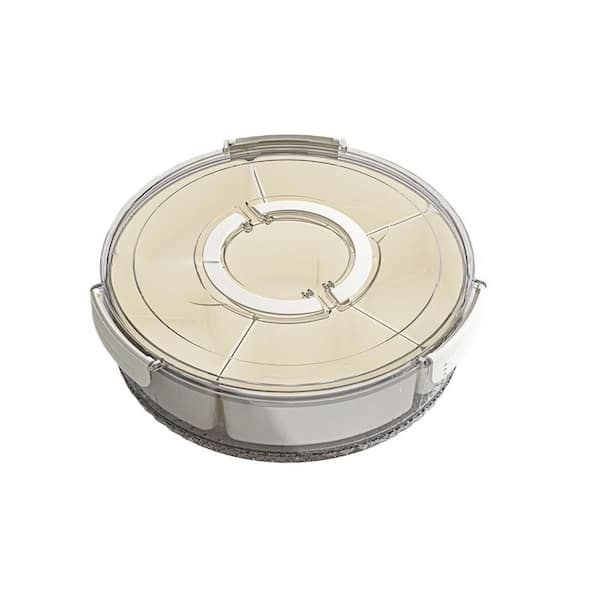 12 in. W x 3.9 in. H x 12 in. D Divided Veggie Tray with Lid and Handle, Portable and Spinning Container, Plastic, White