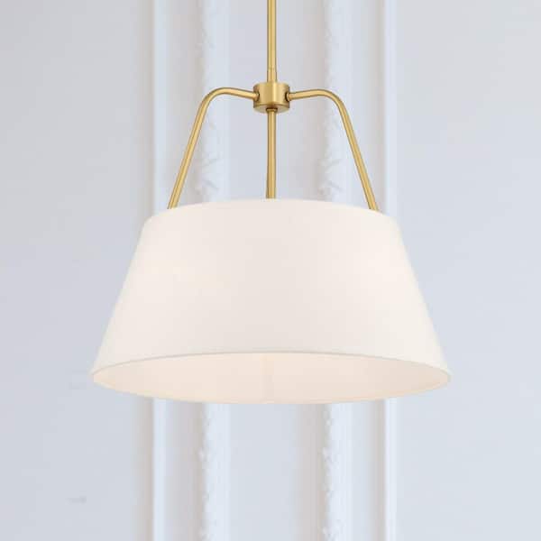 3-Light Vintage Gold Pendant Light with White Linen Fabric Shade