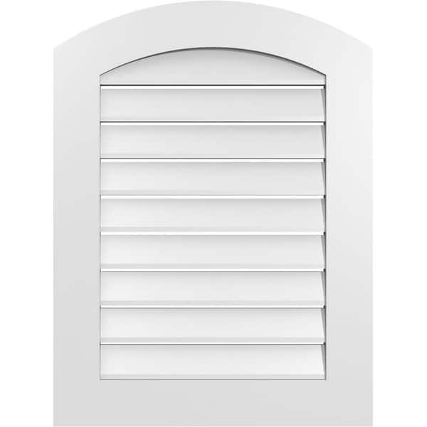 Ekena Millwork 24" x 30" Arch Top Surface Mount PVC Gable Vent: Non-Functional with Standard Frame