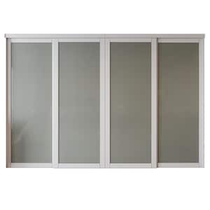 120 in. x 79 in. 1-Lite Tempered Frosted Glass White Finished Solid Core Sliding Door with Hardware