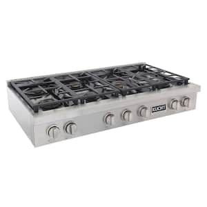 Professional 48 in. Liquid Propane Range Top in Stainless Steel and Classic Silver Knobs with 7 Burners