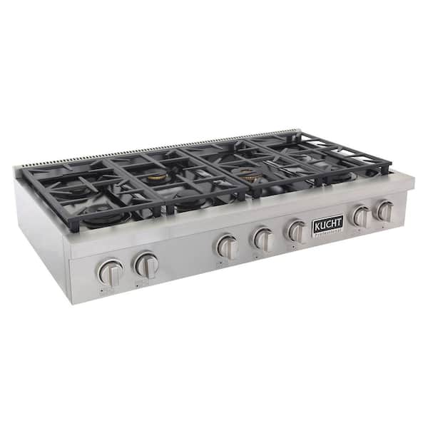 Professional 48 in. Natural Gas Range Top in Stainless Steel and Classic Silver Knobs with 7-Burners