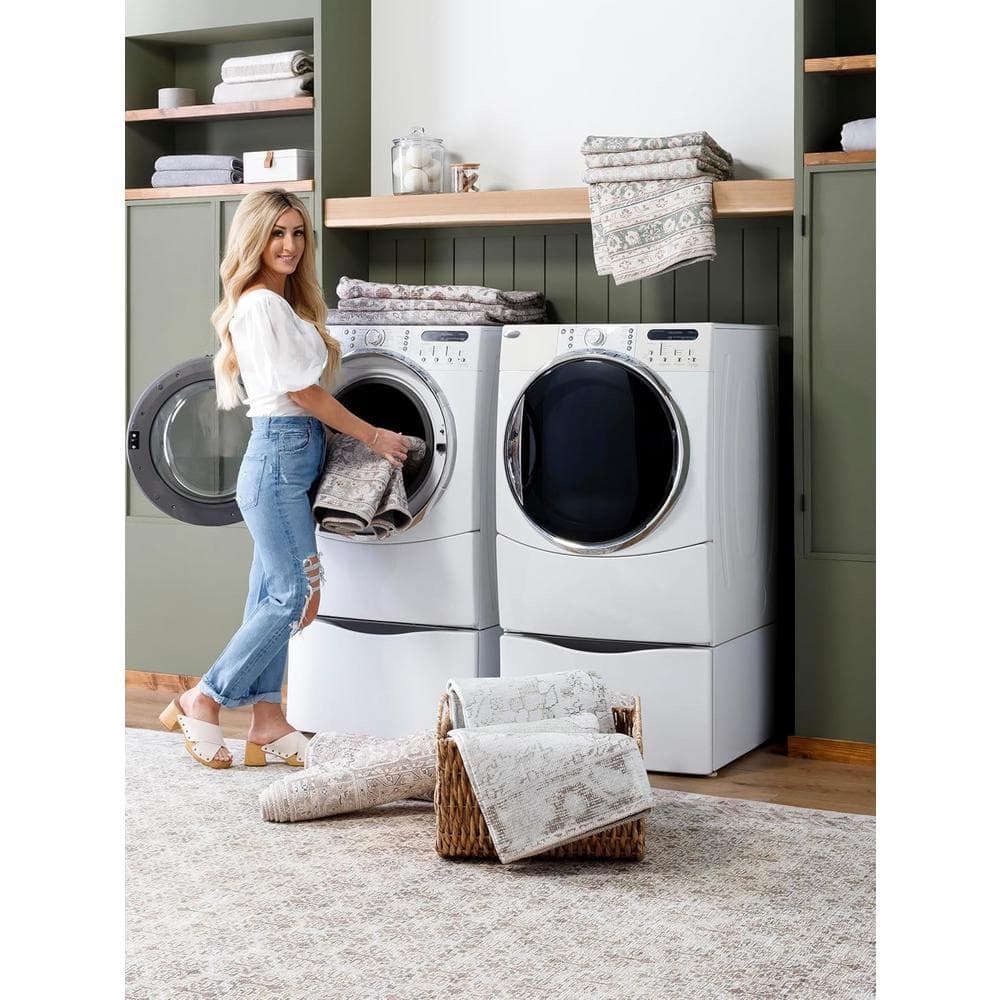 Rainier Cream and Tan Polyester Washable Runner Rug