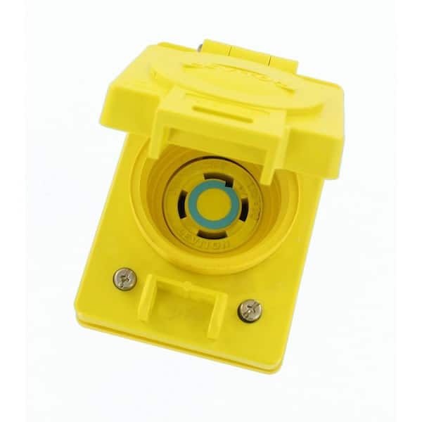 30 Amp 250-Volt 3-Phase Wetguard Flush Mounting Locking Grounding Outlet with Cover, Yellow 69W75