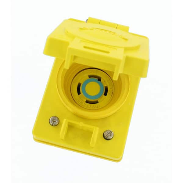 Leviton 30 Amp 250-Volt 3-Phase Wetguard Flush Mounting Locking Grounding Outlet with Cover, Yellow