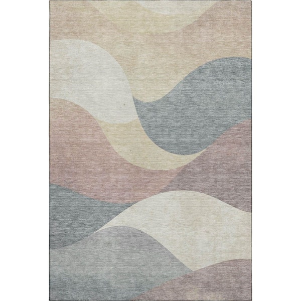 Mayfield Premium Machine Washable Abstract AMF2184 Beige 8 ft. x 10 ft. Area Rug