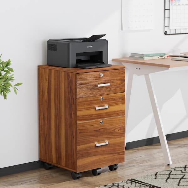 Outopee 3-Drawers Walnut Engineered Wood 15.75 in. Mobile Vertical File ...