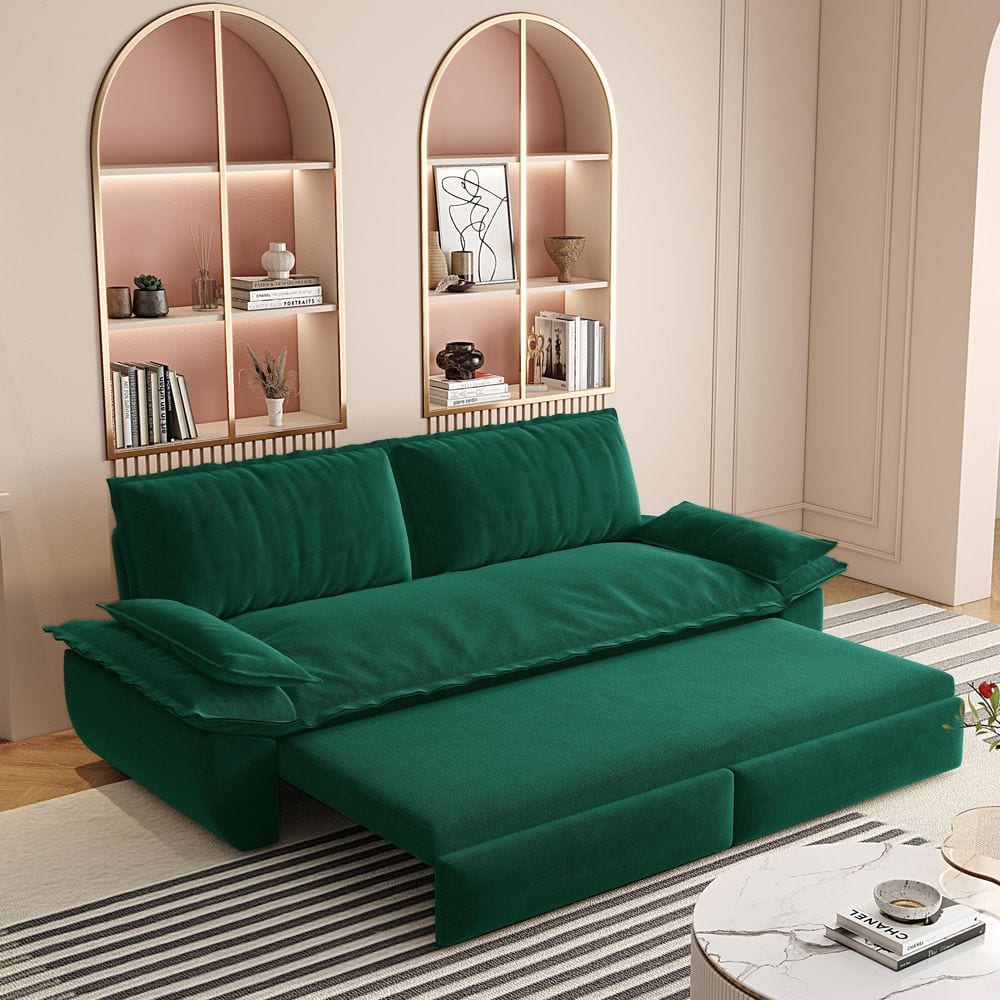 Modern 73.2 in. Green Pillow Top Arms Corduroy Upholstery Queen Size Pull Out Sofa Bed price history on PriceWatchPro