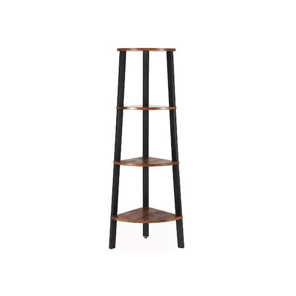 Benjara 49.2 in. Brown/Black Wood 4-shelf Corner Ladder Bookcase with Open Storage