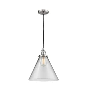 Cone 1-Light Brushed Satin Nickel Cone Pendant Light with Clear Glass Shade