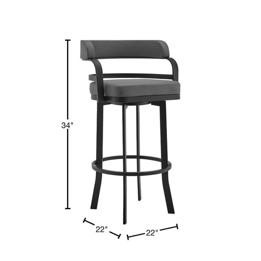 Gray Faux Leather and Black Metal Swivel Bar Stool
