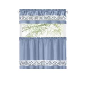 Paige Tier and Valance Light Filtering Window Curtain Set - 55x24 - Blue