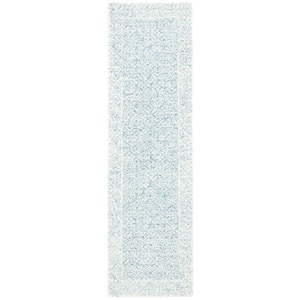 Abstract Blue/Ivory 2 ft. x 10 ft. Floral Trellis Runner Rug