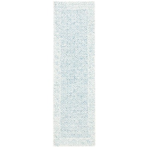 Abstract Blue/Ivory 2 ft. x 8 ft. Floral Trellis Runner Rug