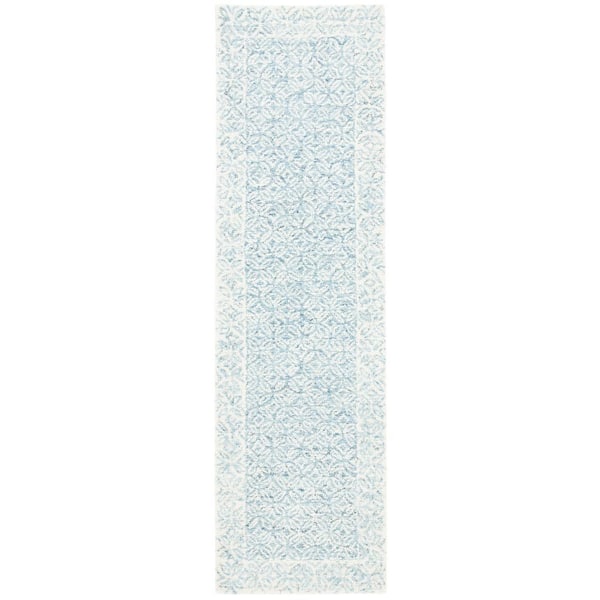 Abstract Blue/Ivory 2 ft. x 8 ft. Floral Trellis Runner Rug