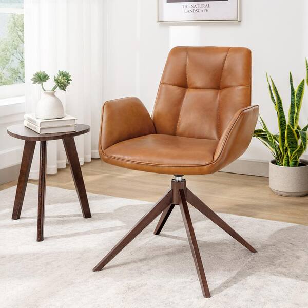 LUE BONA Yellow Brown Swivel Accent Side Chair with Faux Leather Living Room Chair