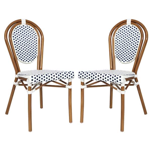Brown Aluminum Outdoor Dining Chair in Blue Set of 2