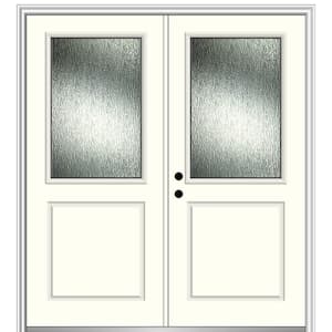 72 in. x 80 in. Right-Hand/Inswing Rain Glass Alabaster Fiberglass Prehung Front Door on 4-9/16 in. Frame