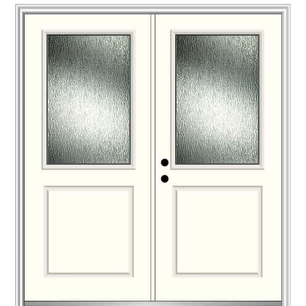 MMI DOOR 72 in. x 80 in. Right-Hand/Inswing Rain Glass Alabaster Fiberglass Prehung Front Door on 4-9/16 in. Frame