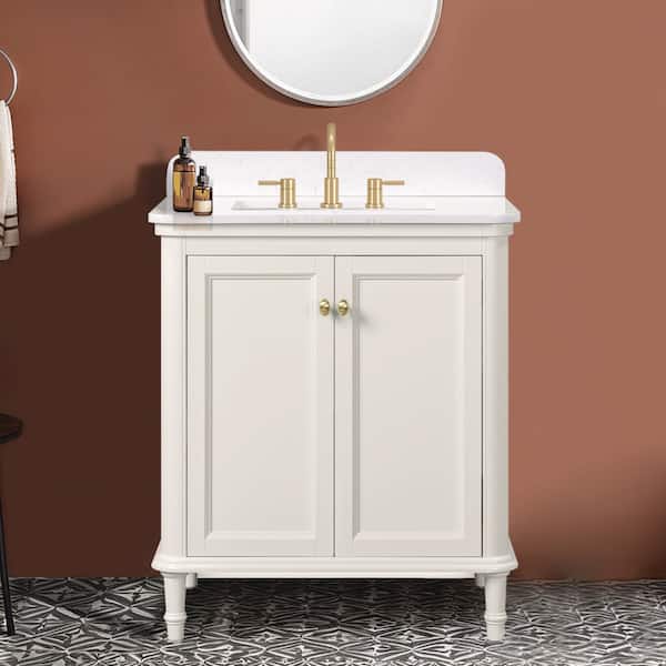 Cliveden 30 in. Single Sink Freestanding Cameo White Bath Vanity with Volakas Engineered Stone Top (Assembled)