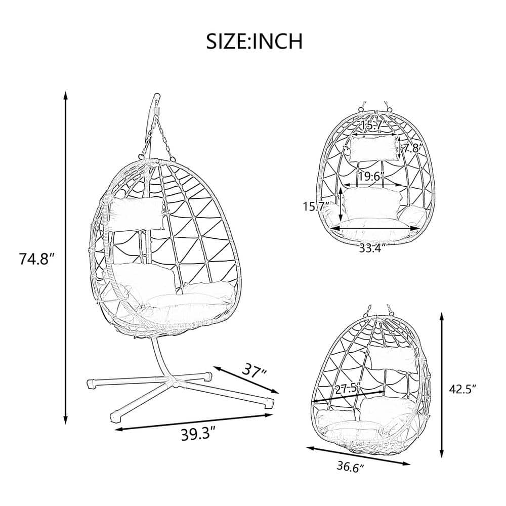 Gray Steel Outdoor Egg Hanging Chair with Cushions