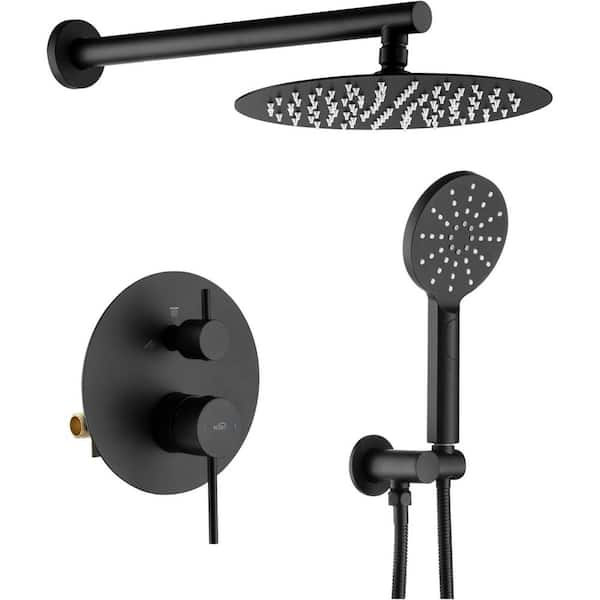 Circular Pressure Balanced 2-Function 1.8 GPM Dual Handheld Shower 1-Spray Wall Mount with Rough-in Valve Matte Black
