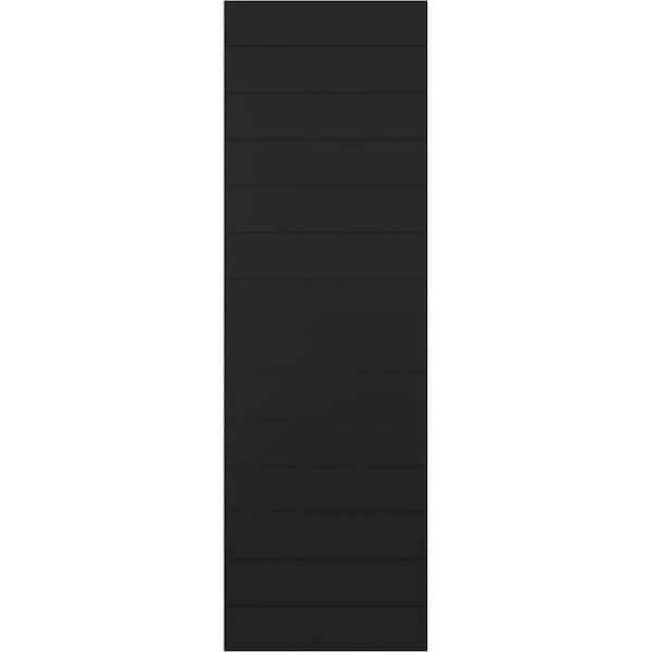 Ekena Millwork 15 in. x 64 in. True Fit PVC Horizontal Slat Modern Style Fixed Mount Board and Batten Shutters Pair in Black