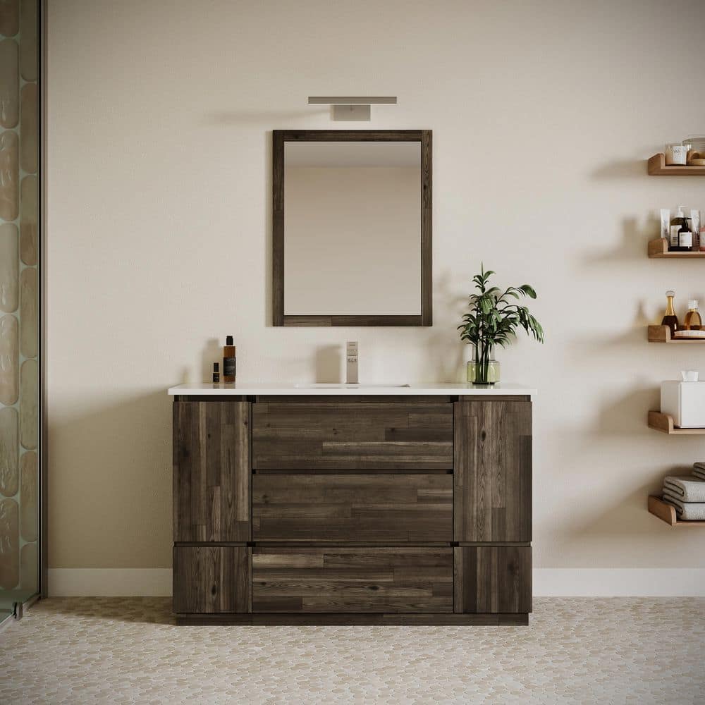Formosa 54" Acacia Wood Vanity with White Quartz Top and Mirror