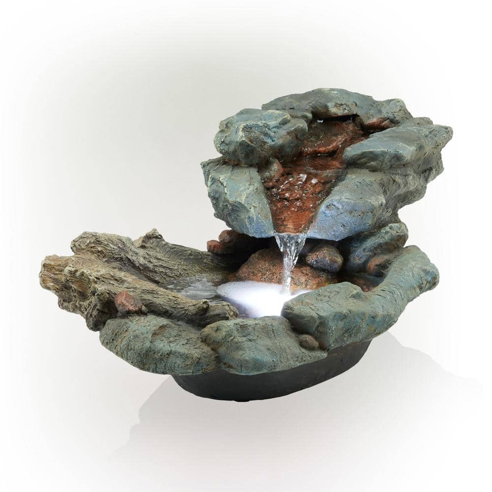 9 in. Tall Indoor/Outdoor River Rock Waterfall Tabletop Fountain with LED L