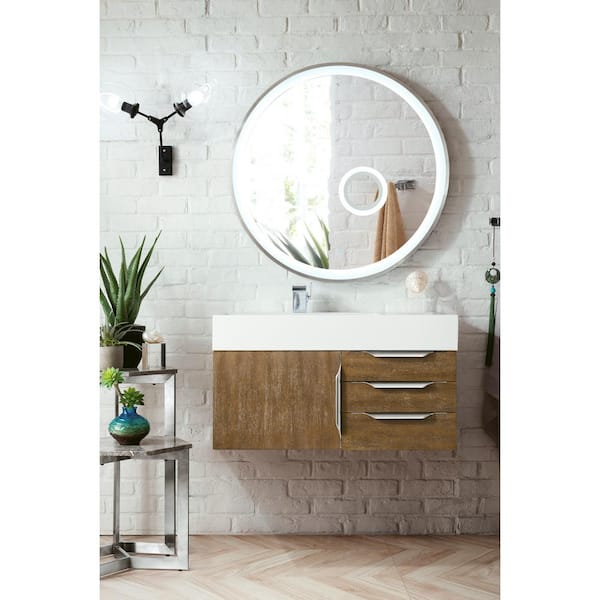 James Martin Vanities Mercer Island 35.5 in. W x 19 in. D x 19.5 in. H  Single Bath Vanity in Latte Oak with Solid Surface Top in Glossy White  389-V36-LTO-A-GW - The