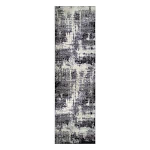 Allerick Vintage Monochromatic Gray Faded 2 ft. x 6 ft. Abstract Polypropylene Runner Rug