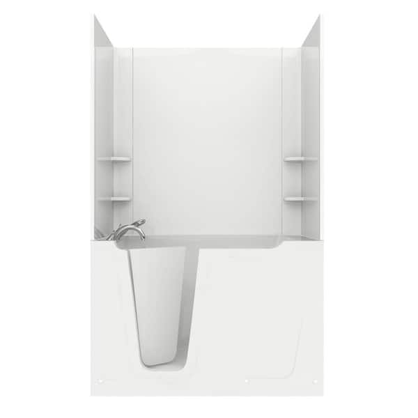 Universal Tubs Rampart Nova Heated 5 ft. Walk-in Whirlpool and Air Bathtub with Flat Easy Up Adhesive Wall Surround in White