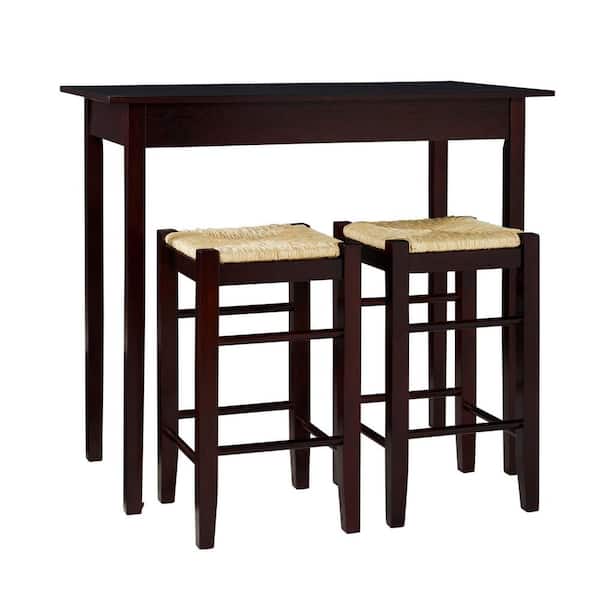 Linon Home Decor Claude 3-Piece Rectangular Wood Top Espresso Counter-Height Bar Table Set