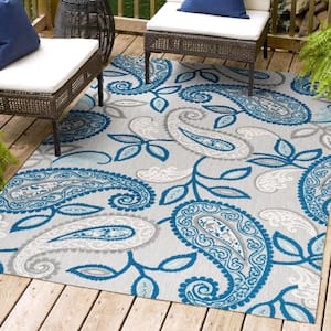 Julien Paisley High-Low Blue/Light Gray 3 ft. x 5 ft. Indoor/Outdoor Area Rug