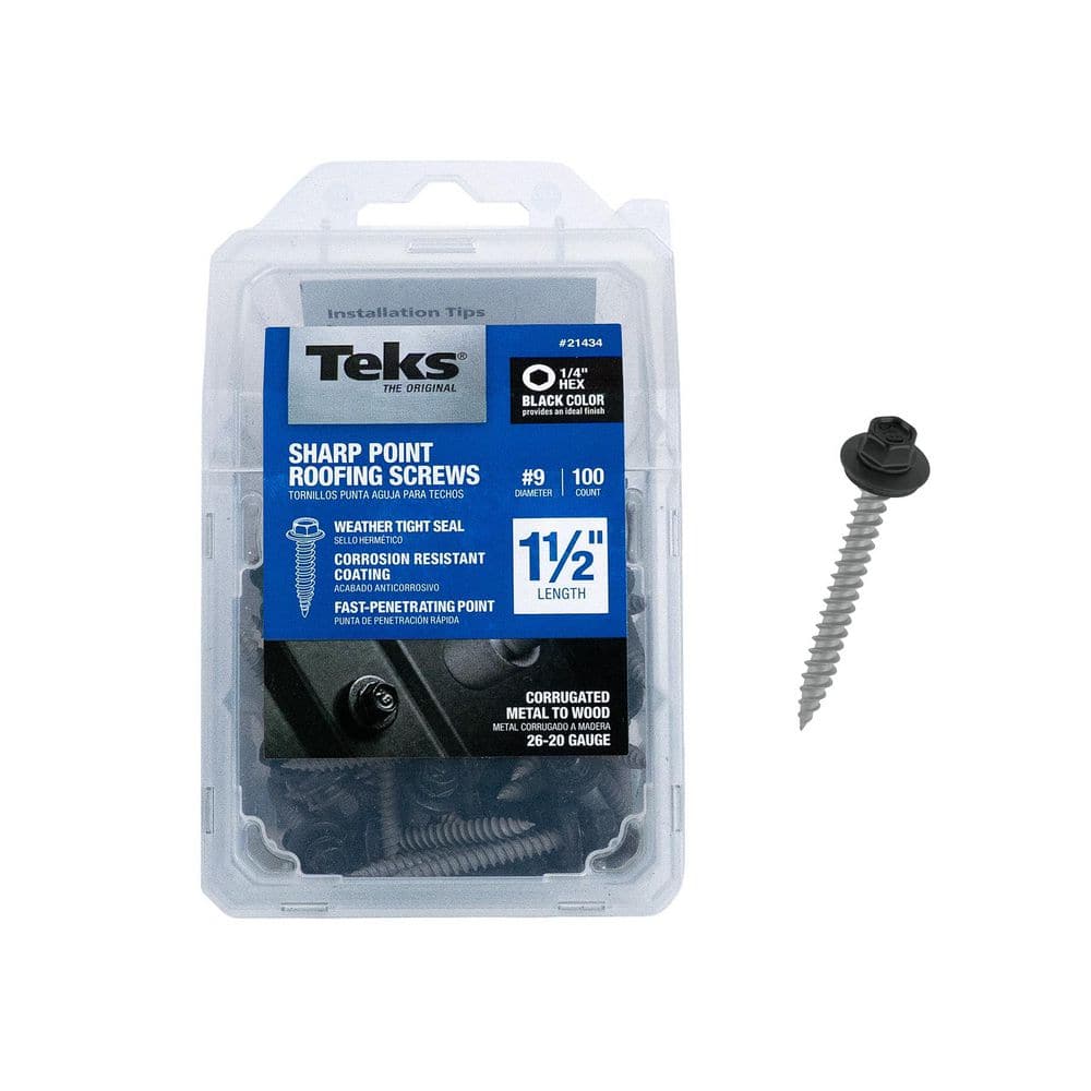 "#9 x 1-1/2 in. Black External Zinc Plated Steel Hex Washer Sharp Point Roofing Screws (100-Pack)" price history on PriceWatchPro