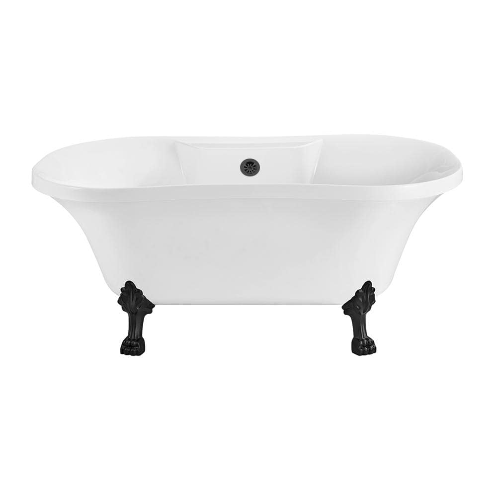 Streamline 60 in. Acrylic Clawfoot Non-Whirlpool Bathtub in Glossy White With Matte Black Clawfeet And Matte Black Drain -  NPT9100BL-BL