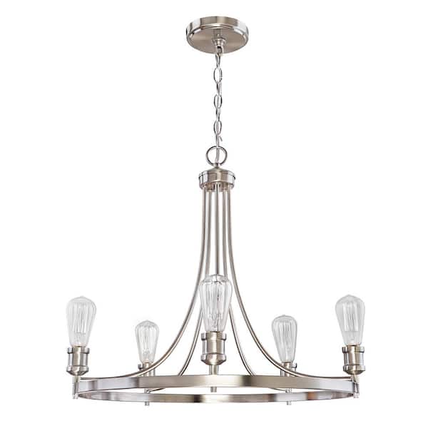 DSI LIGHTING Remy 24.50 in. 5-Light Brushed Nickel Wagon Wheel Chandelier