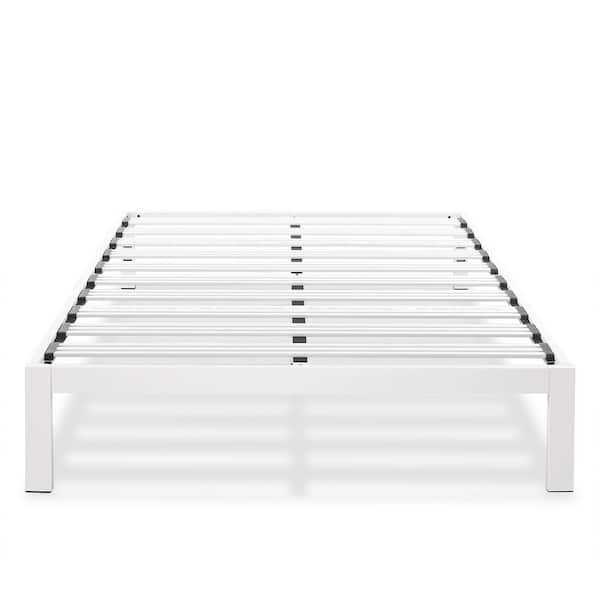 Rocky Base C 14 in. White Queen Metal Platform Bed, Patented Wide Steel Slats