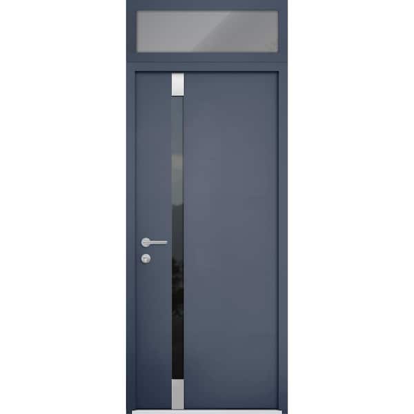 VDOMDOORS 6777 32 in. x 96 in. Right-Hand/Inswing Tinted Glass Gray Graphite Steel Prehung Front Door with Hardware