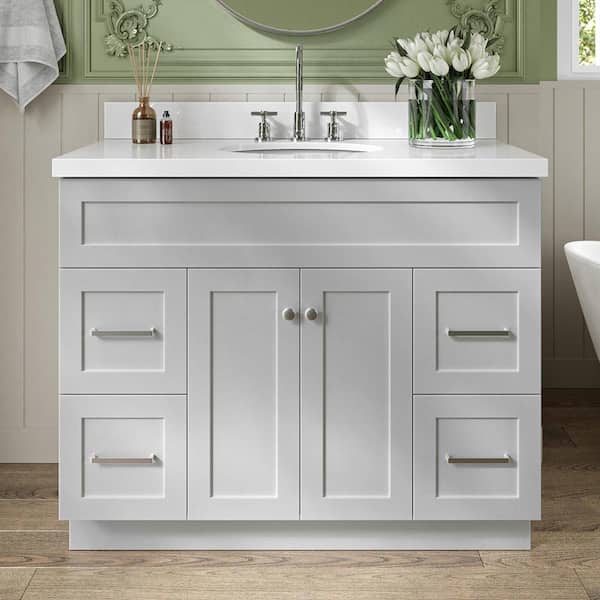 ARIEL Hamlet 43 in. W x 22 in. D x 36 in. H Bath Vanity in Grey with Pure White Quartz Top