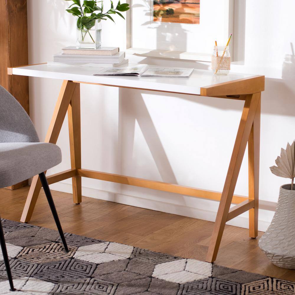 Ripley 46'' Oak and White Industrial Farmhouse Writing Desk