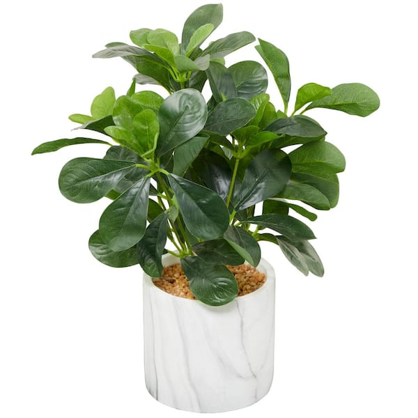 Litton Lane 14 in. H Eucalyptus Artificial Plant with Realistic Leaves and White Marble Pot