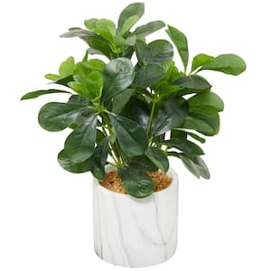14 in. H Eucalyptus Artificial Plant with Realistic Leaves and White Marble Pot